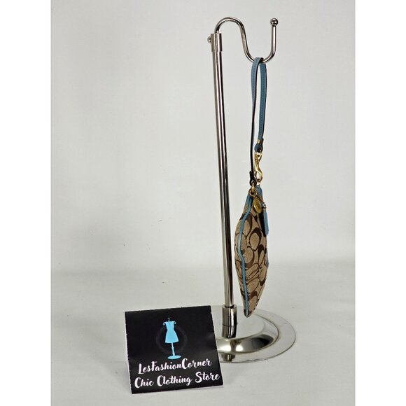 Coach Signature Wristlet Blue & Beige Leather Canvas Monogram Design 134B - Picture 3 of 14